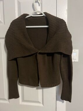 Brown Ribbed Shawl Collar Knit Cardigan